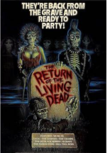 Return of the living dead, night of the living dead, zombie movies, zombie horror, horror movies, george romero, classic, 80s horror, featured horror, best zombie movies, best classic zombie movies, best horror from the 80s